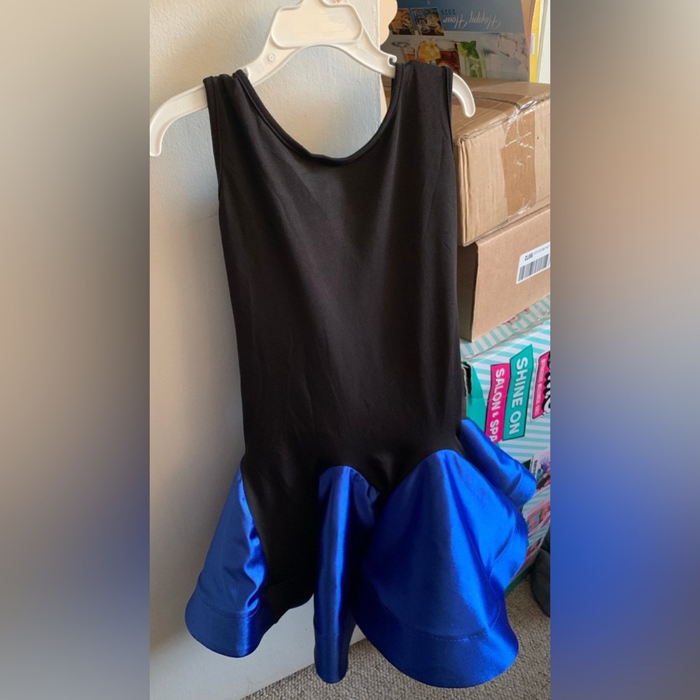 Girls Black Blue Sleeveless Dance Leotard Dress with Back Tie Size 120